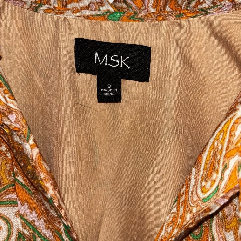 MSK Orange and Green Paisley midi Dress boho Size small A00309 - Picture 3 of 6